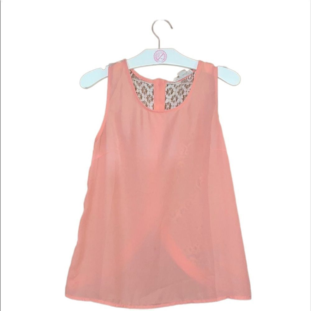 •JOLT• peach sheer crochet back tank top in size small